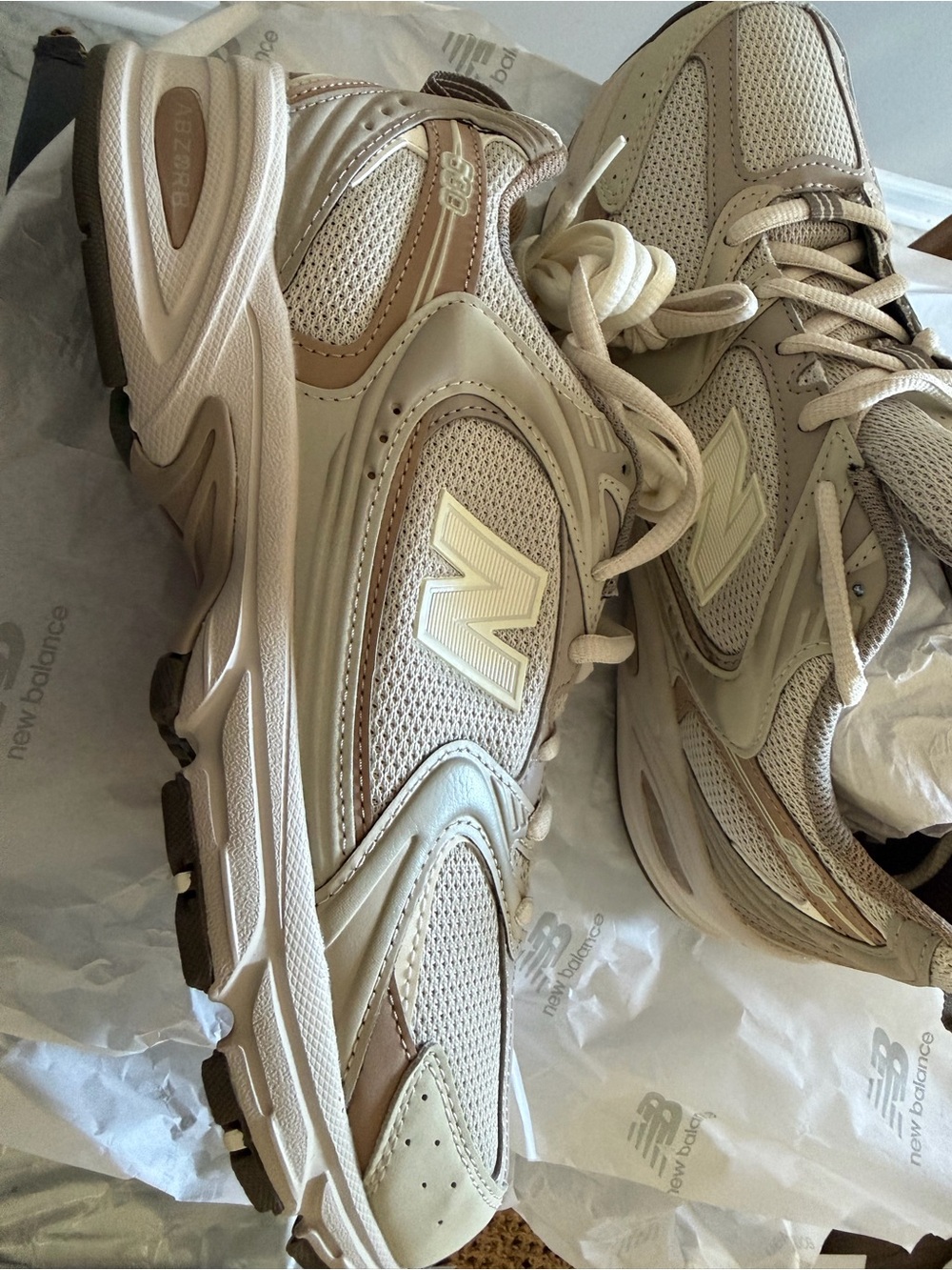 New Balance Women's Cream and Tan Classic Running Sneakers